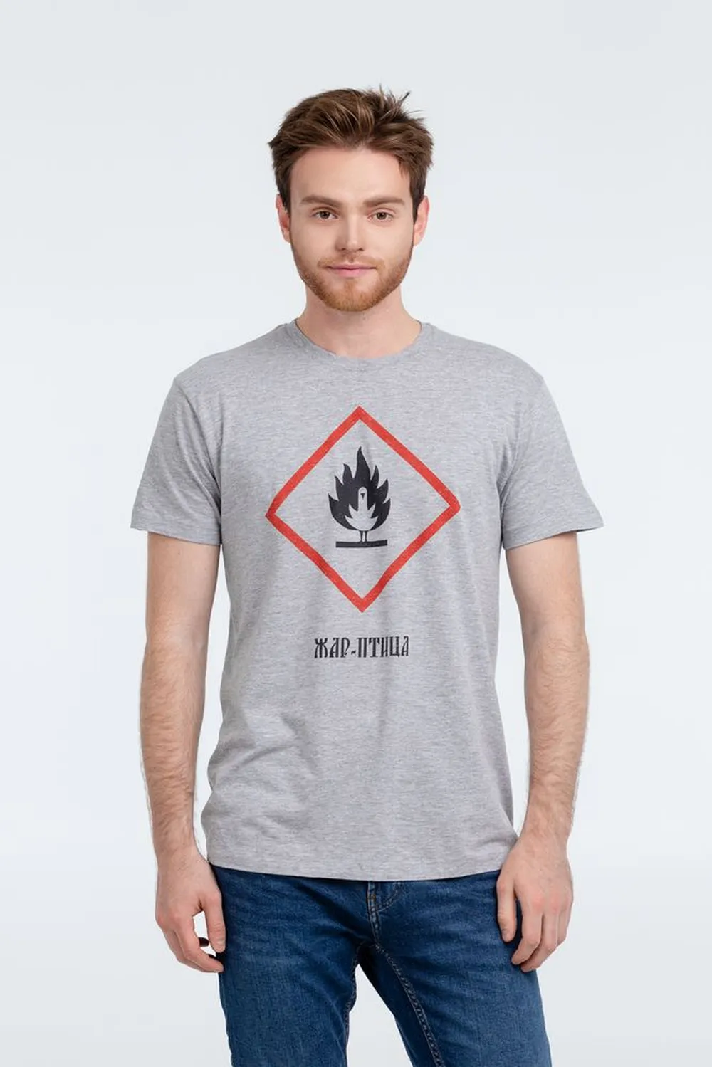 Футболка «Жар-птица», серый меланж, размер S заказать онлайн с вашим дизайном на заказ в Москве и области