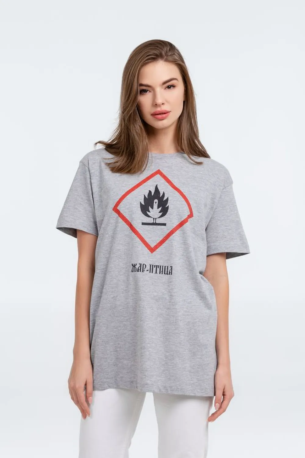 Футболка «Жар-птица», серый меланж, размер S заказать онлайн с вашим дизайном на заказ в Москве и области
