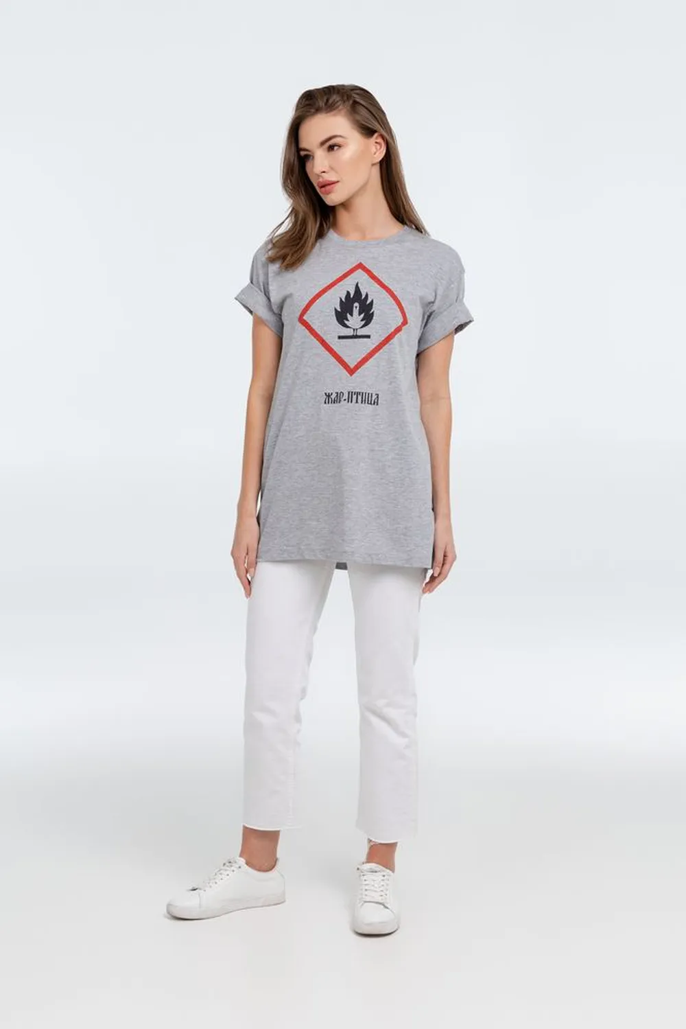 Футболка «Жар-птица», серый меланж, размер S заказать онлайн с вашим дизайном на заказ в Москве и области