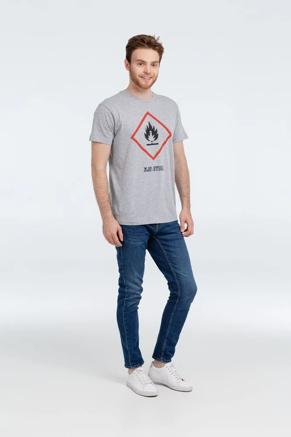 Футболка «Жар-птица», серый меланж, размер S заказать онлайн с вашим дизайном на заказ в Москве и области