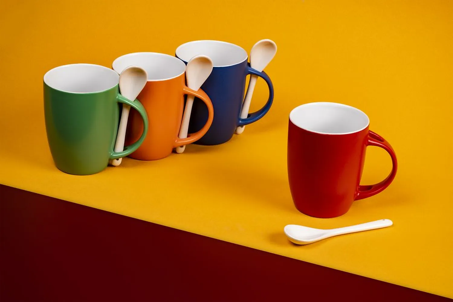 Кружка с ложкой Cheer Up, ver.2, синяя заказать онлайн с вашим дизайном на заказ в Москве и области