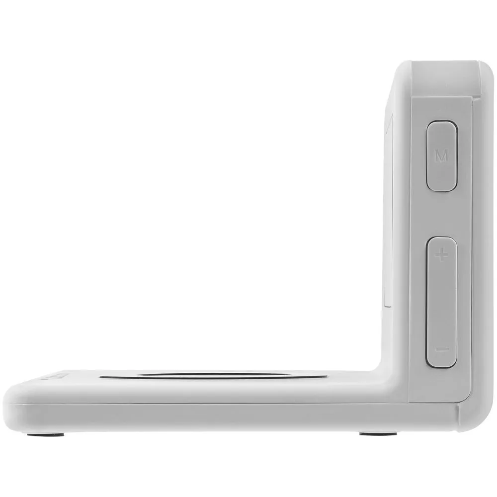 Часы настольные с беспроводным зарядным устройством Pitstop, белые заказать онлайн с вашим дизайном на заказ в Москве и области