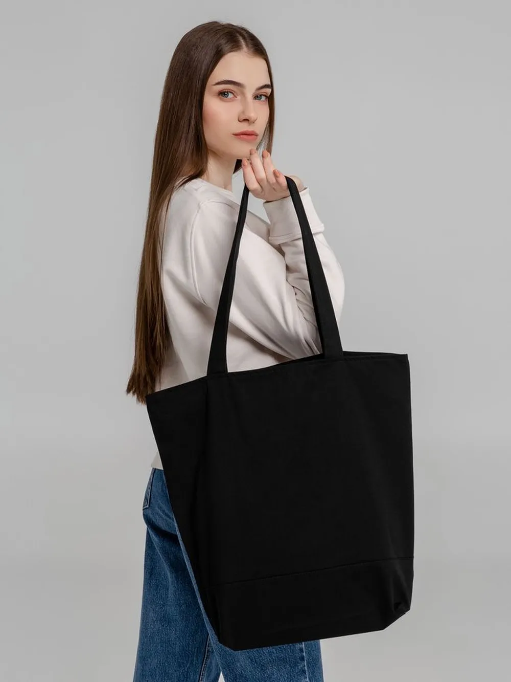 Сумка для покупок на молнии Shopaholic Zip, черная заказать онлайн с вашим дизайном на заказ в Москве и области