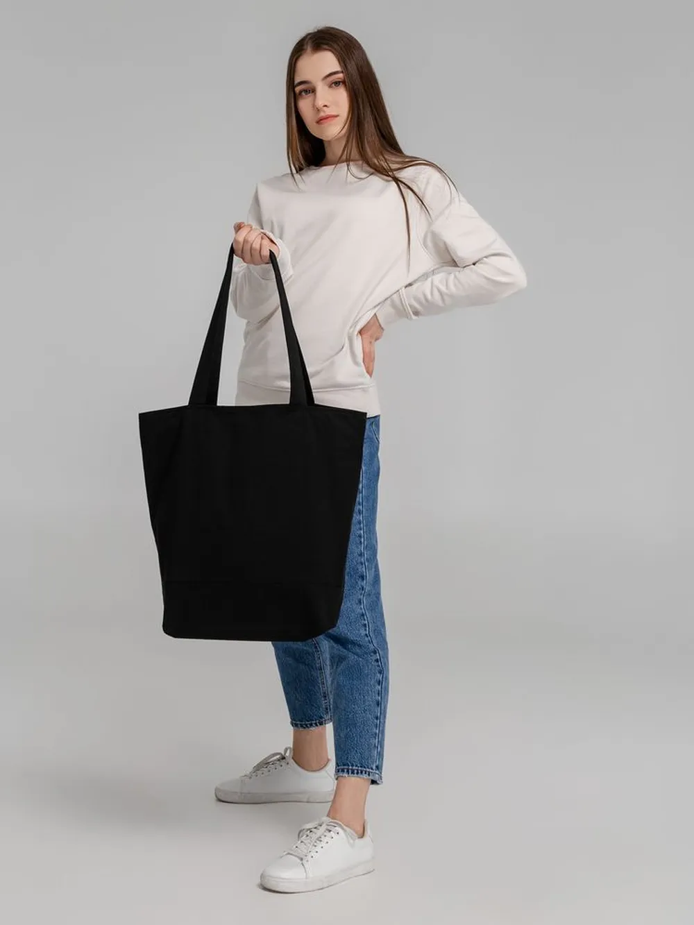 Сумка для покупок на молнии Shopaholic Zip, черная заказать онлайн с вашим дизайном на заказ в Москве и области