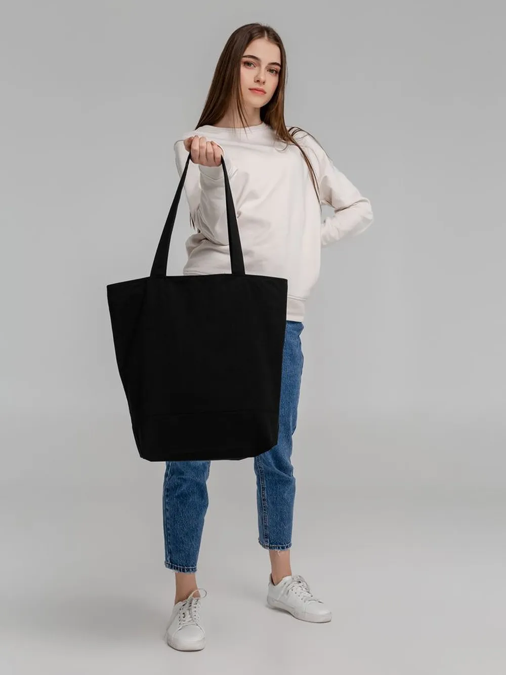 Сумка для покупок на молнии Shopaholic Zip, черная заказать онлайн с вашим дизайном на заказ в Москве и области