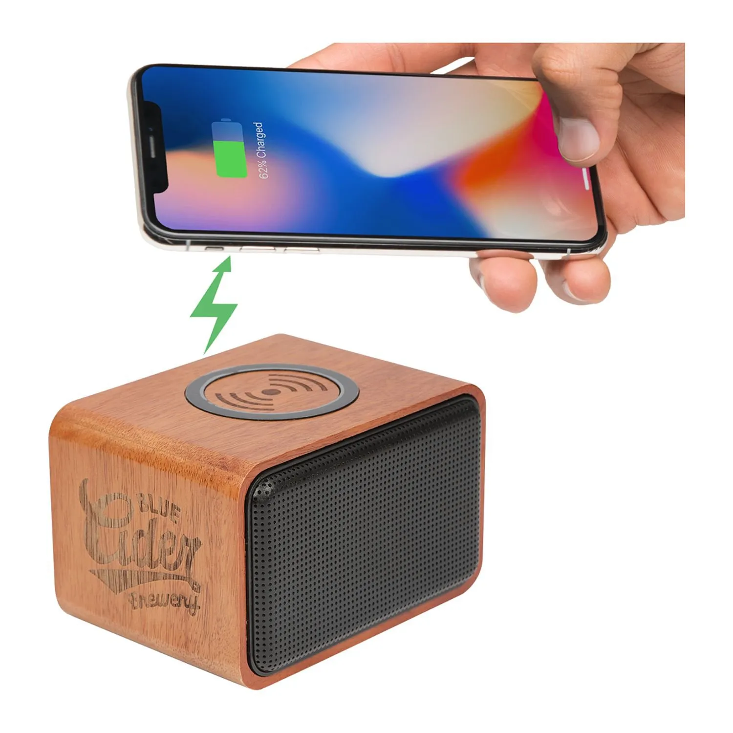 Деревянная Bluetooth колонка с беспроводной зарядкой заказать онлайн с вашим дизайном на заказ в Москве и области