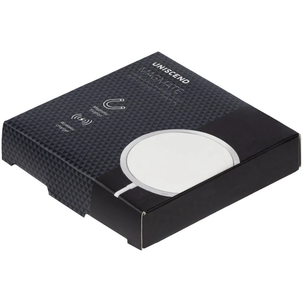 Беспроводное зарядное устройство с магнитами Magmate, серебристое заказать онлайн с вашим дизайном на заказ в Москве и области