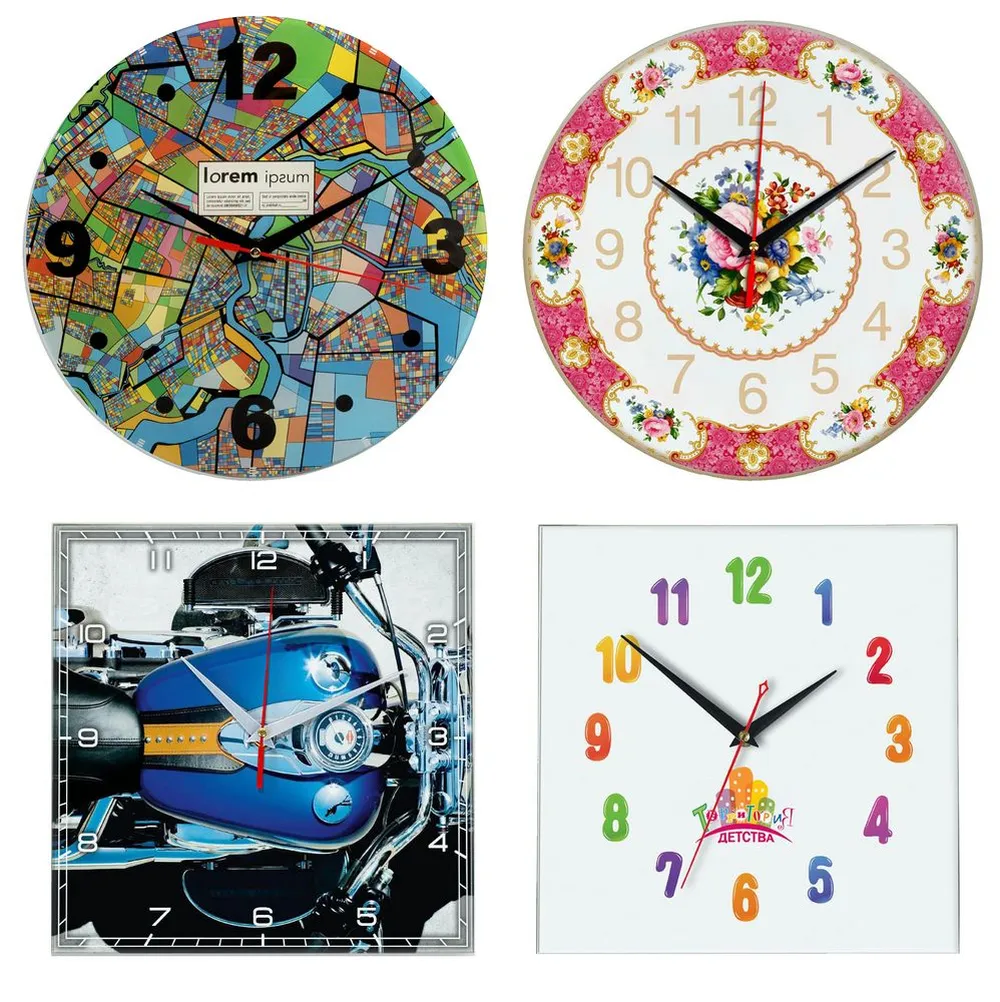 Часы стеклянные на заказ Time Wheel заказать онлайн с вашим дизайном на заказ в Москве и области