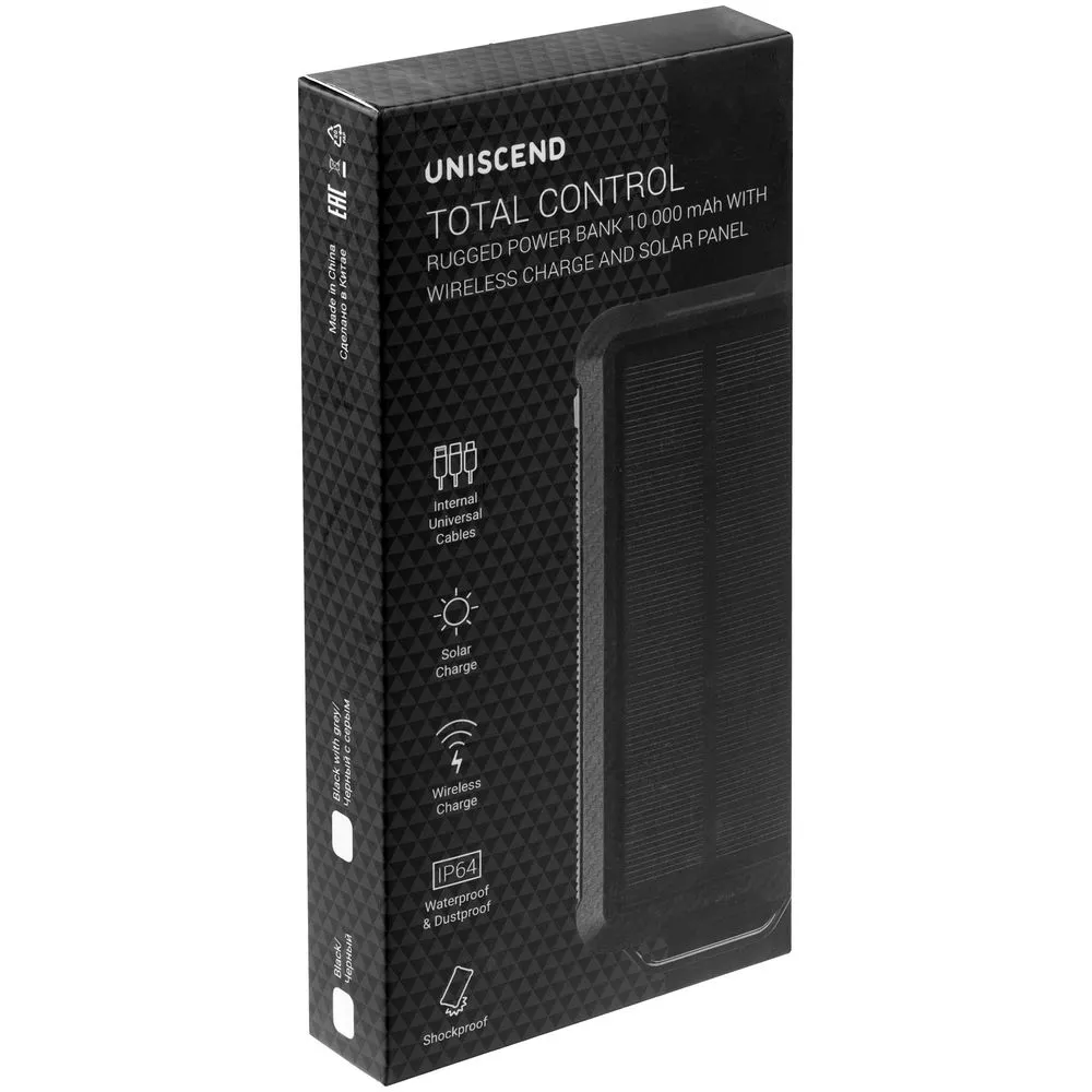 Аккумулятор защищенный Total Control 10000 мАч, черный заказать онлайн с вашим дизайном на заказ в Москве и области
