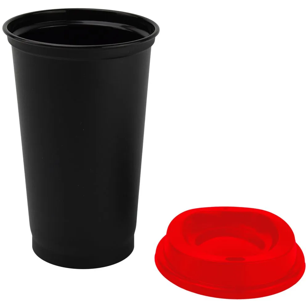 Стакан с крышкой Color Cap Black, черный с красным заказать онлайн с вашим дизайном на заказ в Москве и области