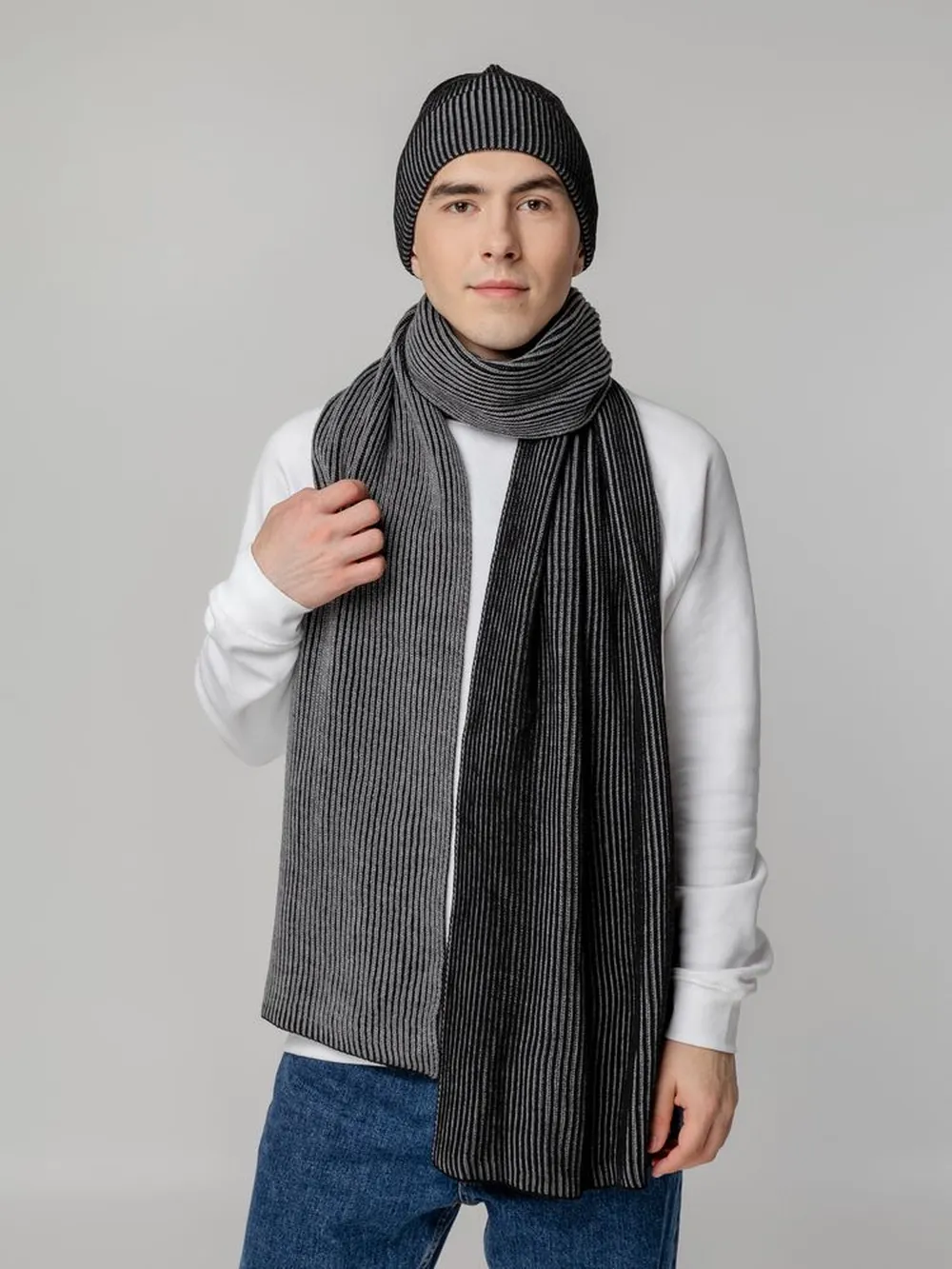 Шарф Nobilis, черный с серым меланжем заказать онлайн с вашим дизайном на заказ в Москве и области