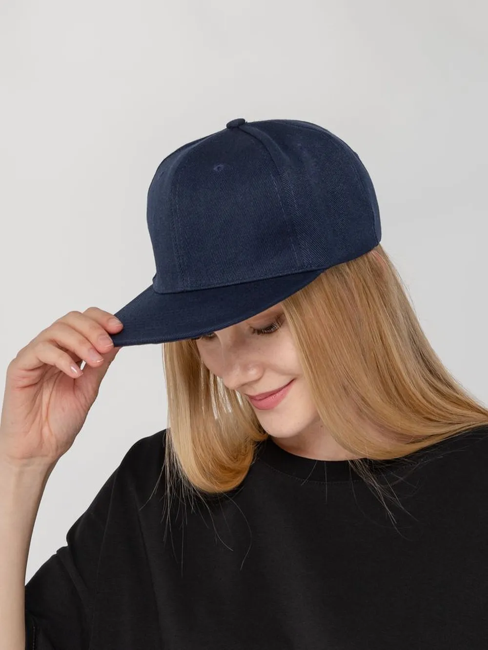 Бейсболка Snapback с прямым козырьком, темно-синяя заказать онлайн с вашим дизайном на заказ в Москве и области