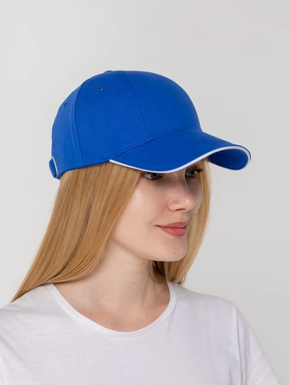 Бейсболка Canopy, ярко-синяя с белым кантом заказать онлайн с вашим дизайном на заказ в Москве и области