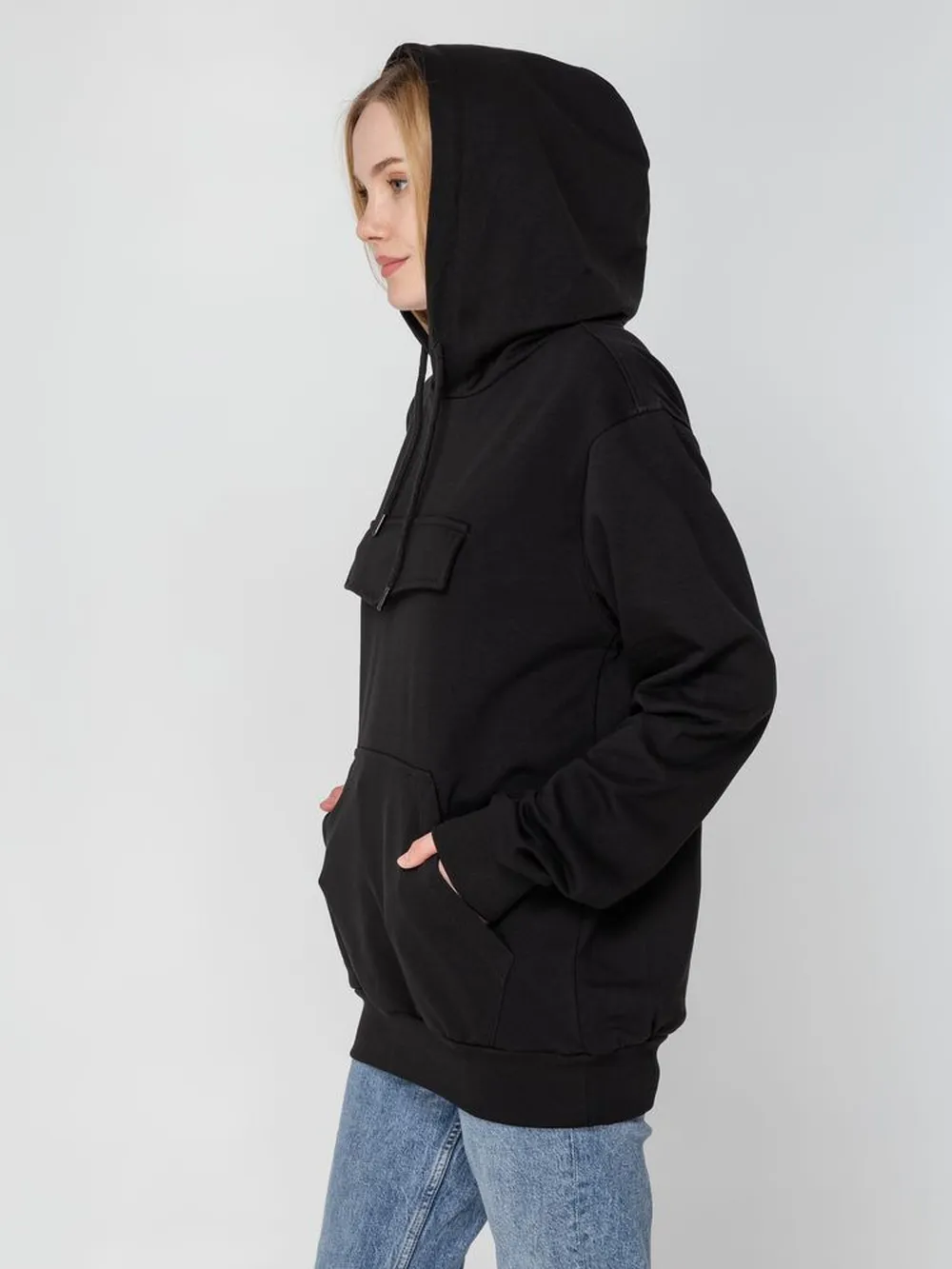 Худи унисекс с карманом на груди Chest Pocket, черное, размер XS/S заказать онлайн с вашим дизайном на заказ в Москве и области