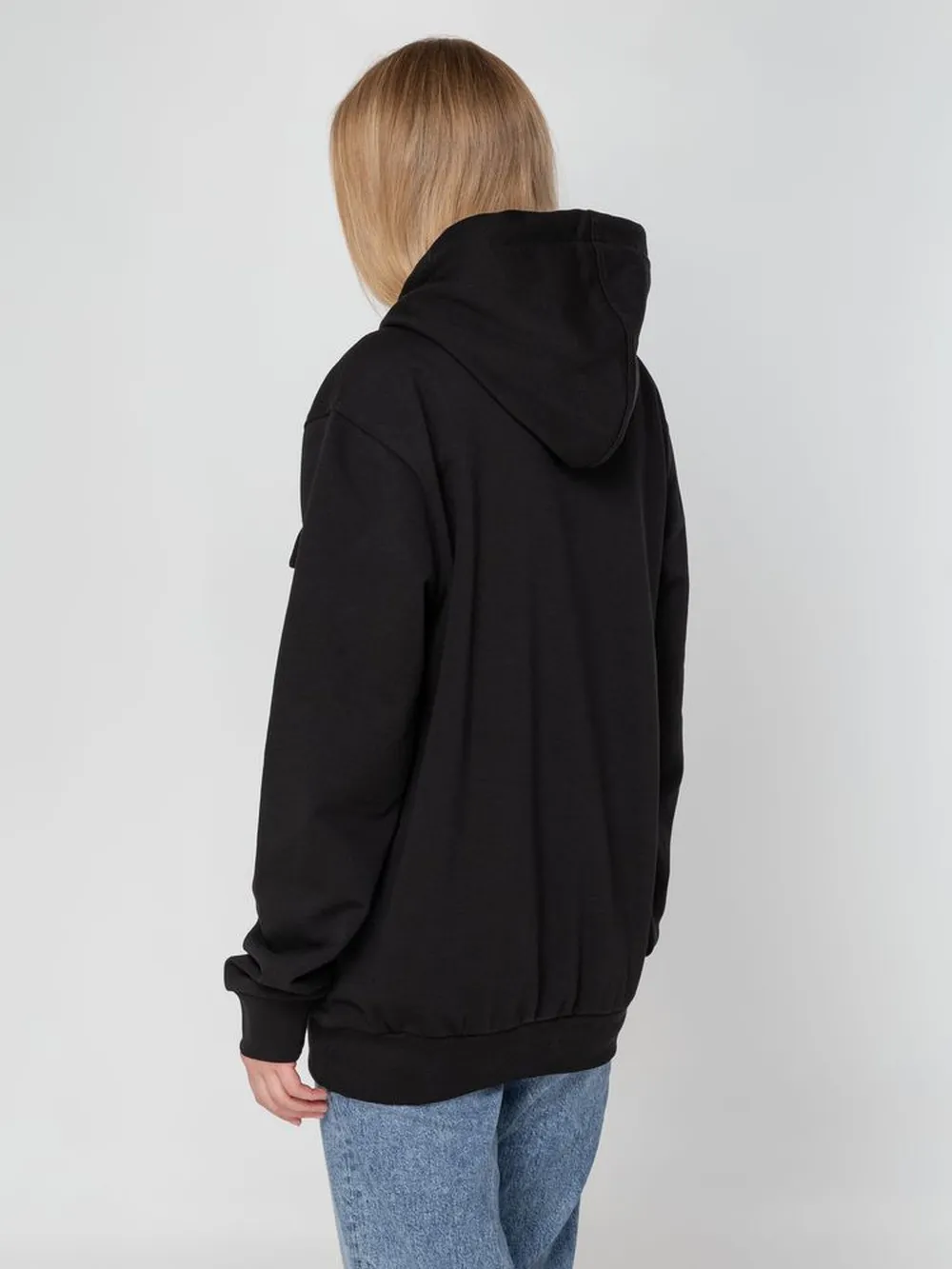 Худи унисекс с карманом на груди Chest Pocket, черное, размер M/L заказать онлайн с вашим дизайном на заказ в Москве и области