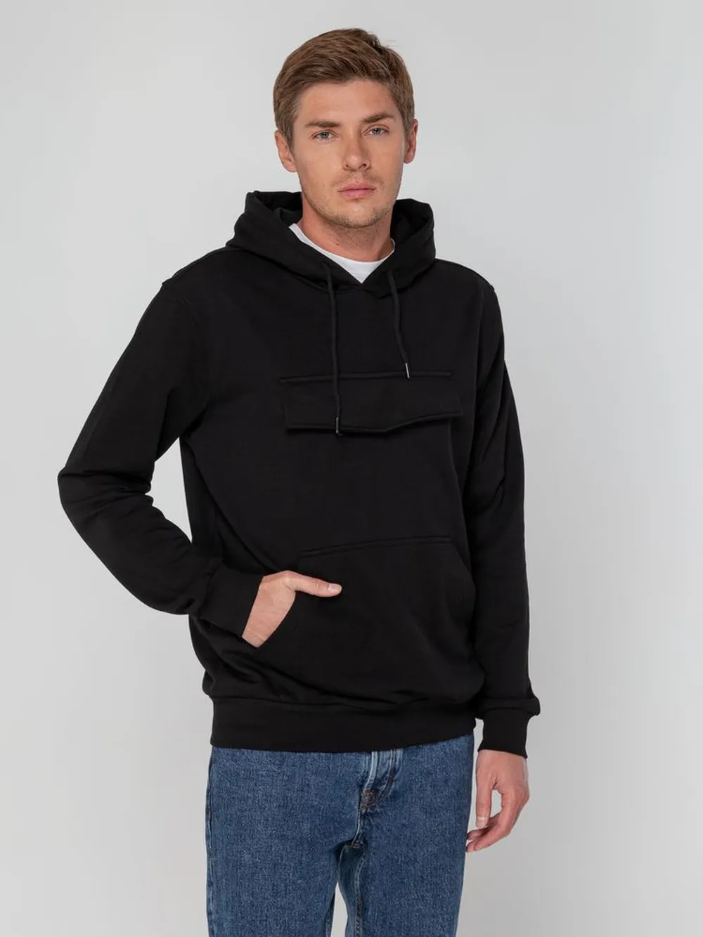 Худи унисекс с карманом на груди Chest Pocket, черное, размер XL/2XL заказать онлайн с вашим дизайном на заказ в Москве и области