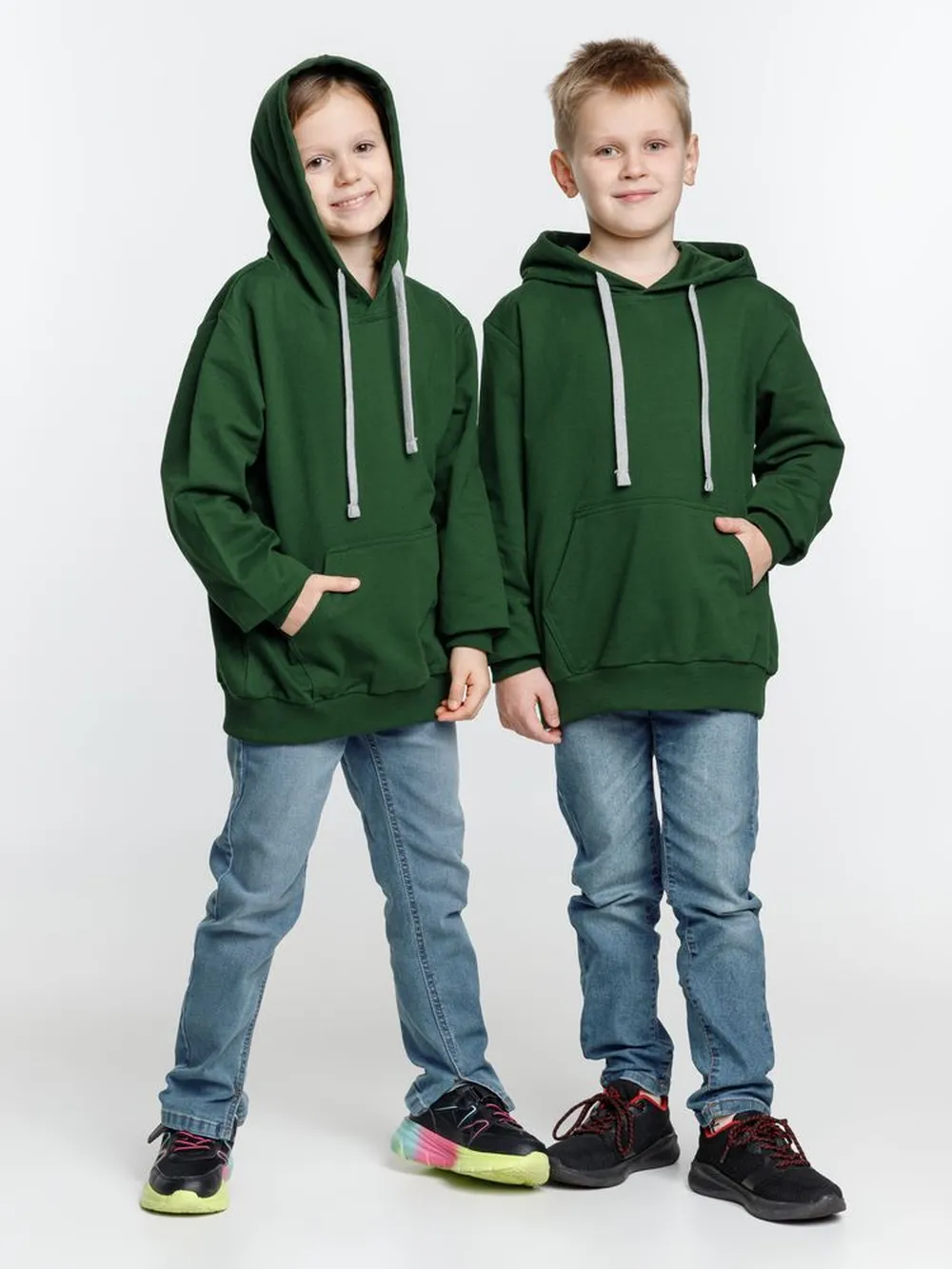 Толстовка с капюшоном детская Kirenga Kids, темно-зеленая, 14 лет заказать онлайн с вашим дизайном на заказ в Москве и области