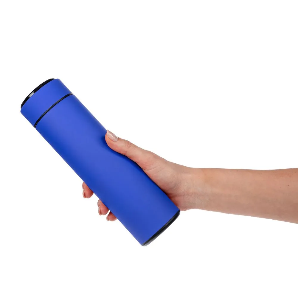 Смарт-бутылка с заменяемой батарейкой Long Therm Soft Touch, синяя заказать онлайн с вашим дизайном на заказ в Москве и области