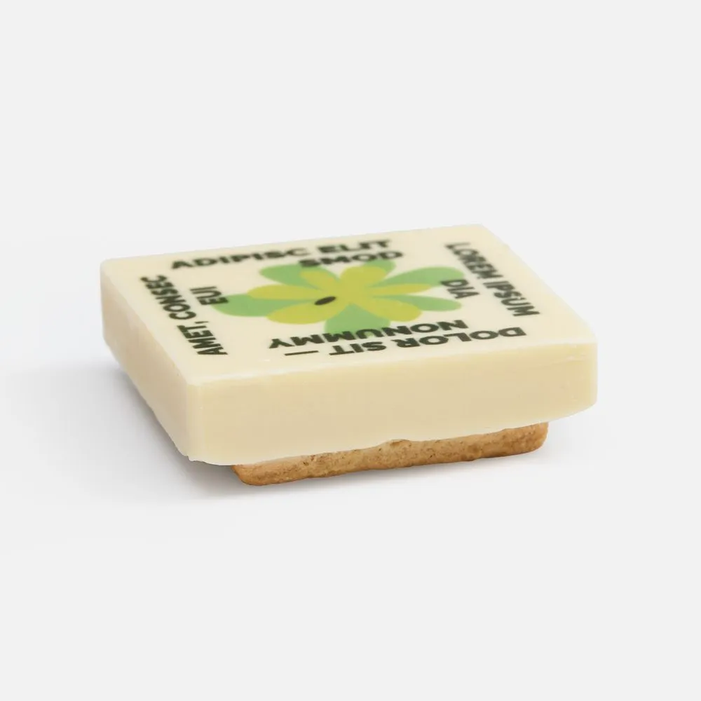 Печенье Dream White в белом шоколаде, квадрат заказать онлайн с вашим дизайном на заказ в Москве и области