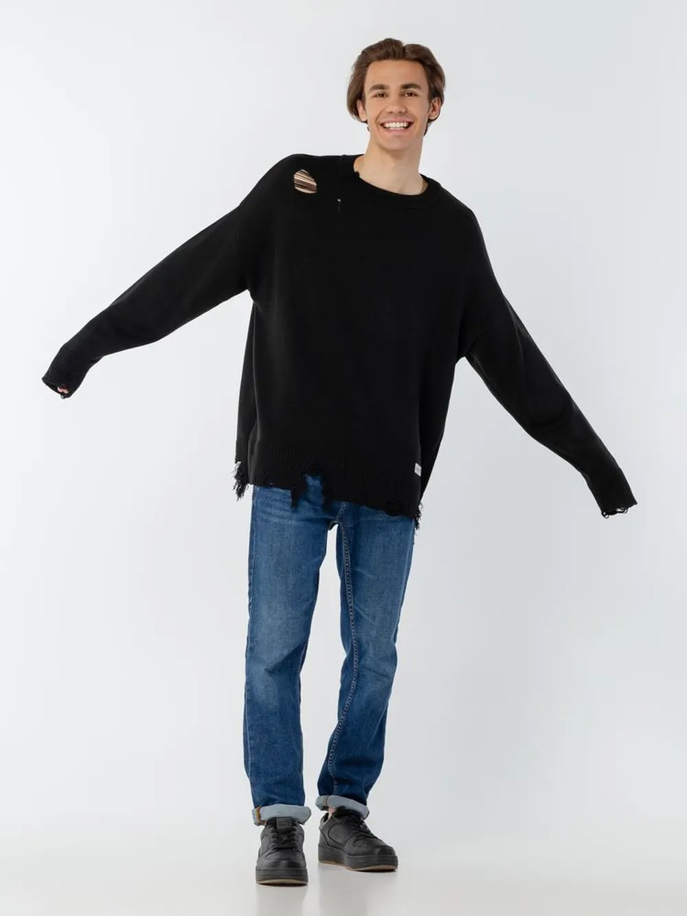 Джемпер оверсайз унисекс Grunge, черный, размер L/XL заказать онлайн с вашим дизайном на заказ в Москве и области