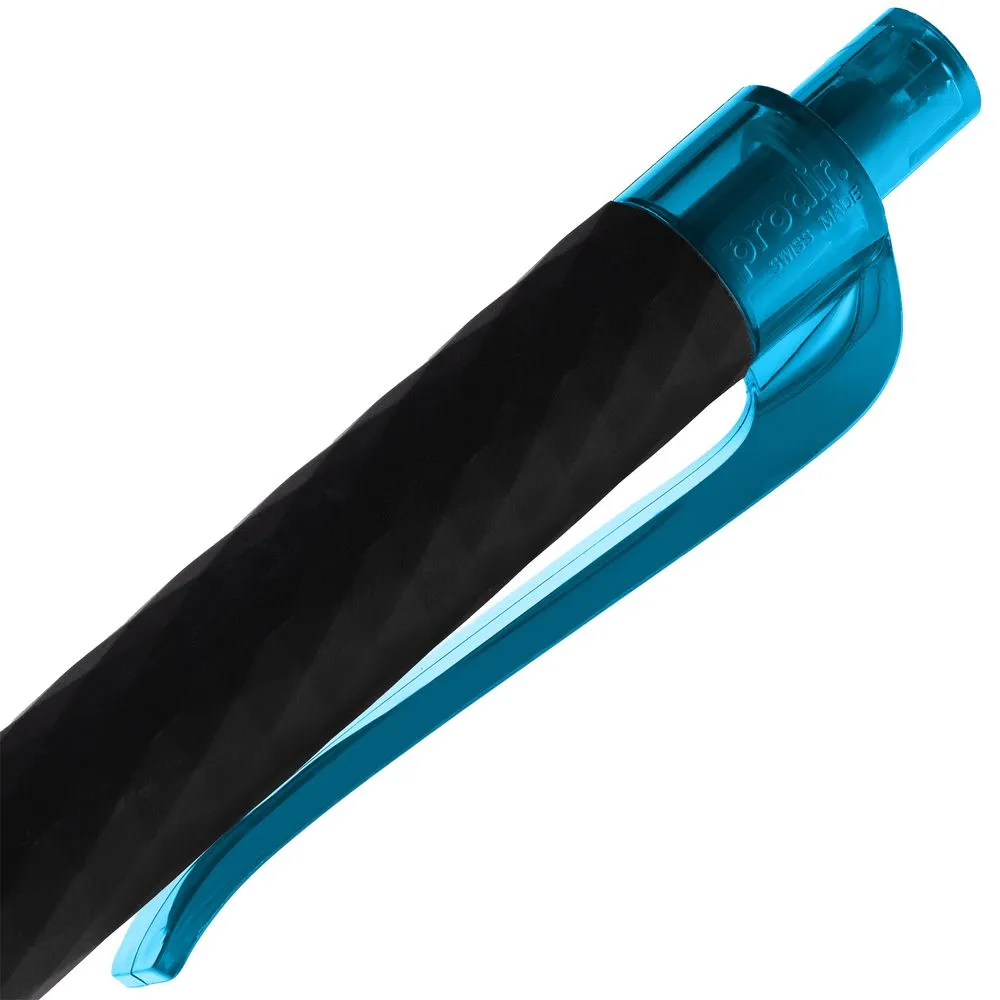 Ручка шариковая Prodir QS01 PRT-T Soft Touch, черная с голубым заказать онлайн с вашим дизайном на заказ в Москве и области