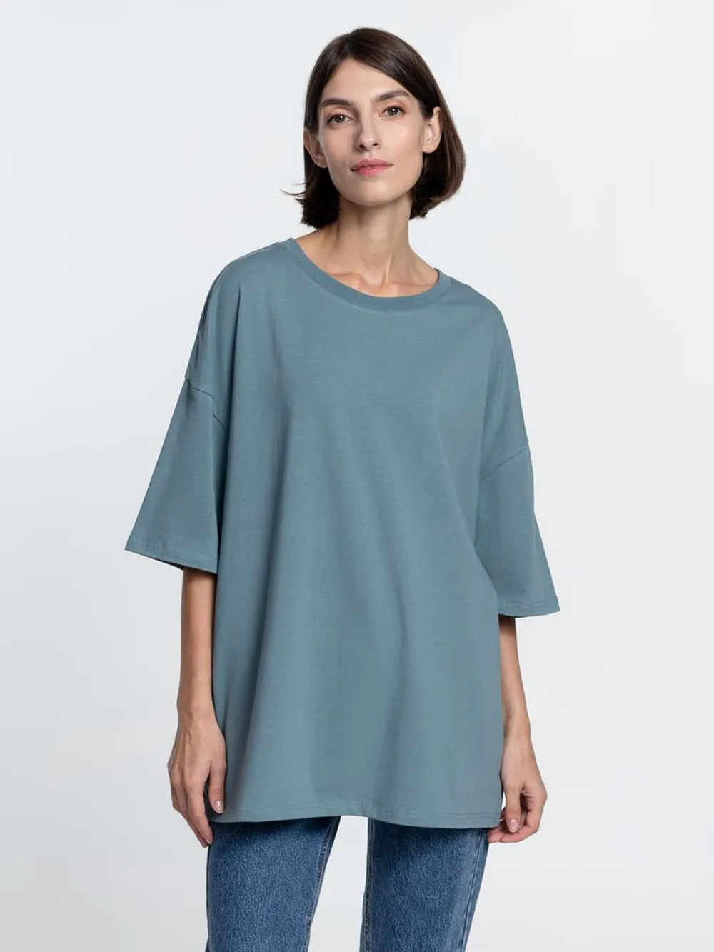 Футболка унисекс оверсайз Crosstown, серо-зеленая, размер M заказать онлайн с вашим дизайном на заказ в Москве и области