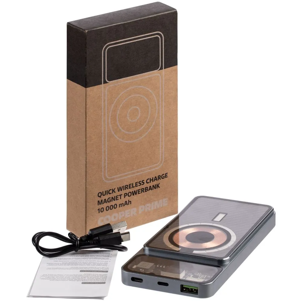 Магнитный беспроводной аккумулятор Cooper Prime 10000 мАч, темно-серый заказать онлайн с вашим дизайном на заказ в Москве и области