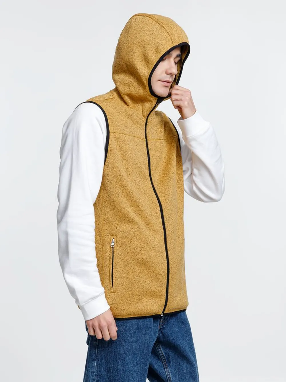 Жилет с капюшоном унисекс Gotland, горчичный, размер XL заказать онлайн с вашим дизайном на заказ в Москве и области