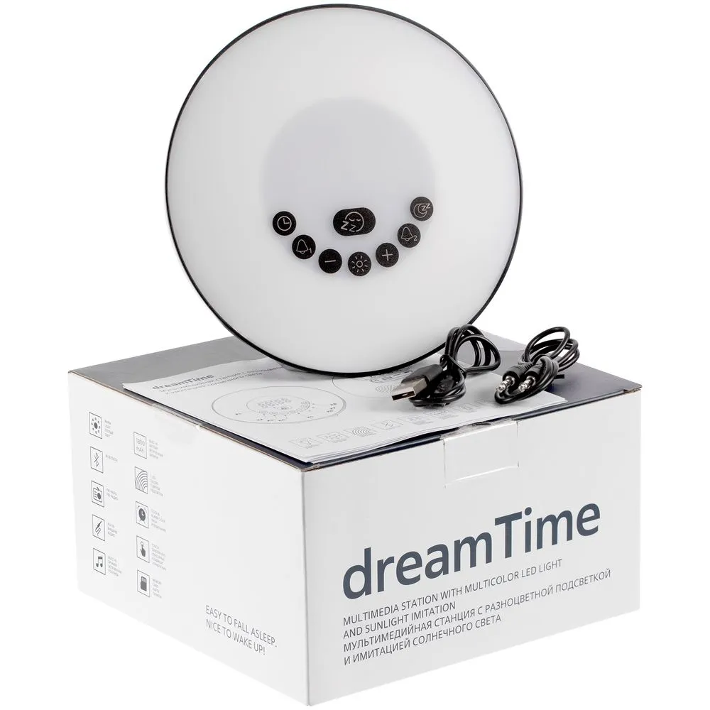 Лампа-колонка со световым будильником dreamTime, ver.2, черная заказать онлайн с вашим дизайном на заказ в Москве и области