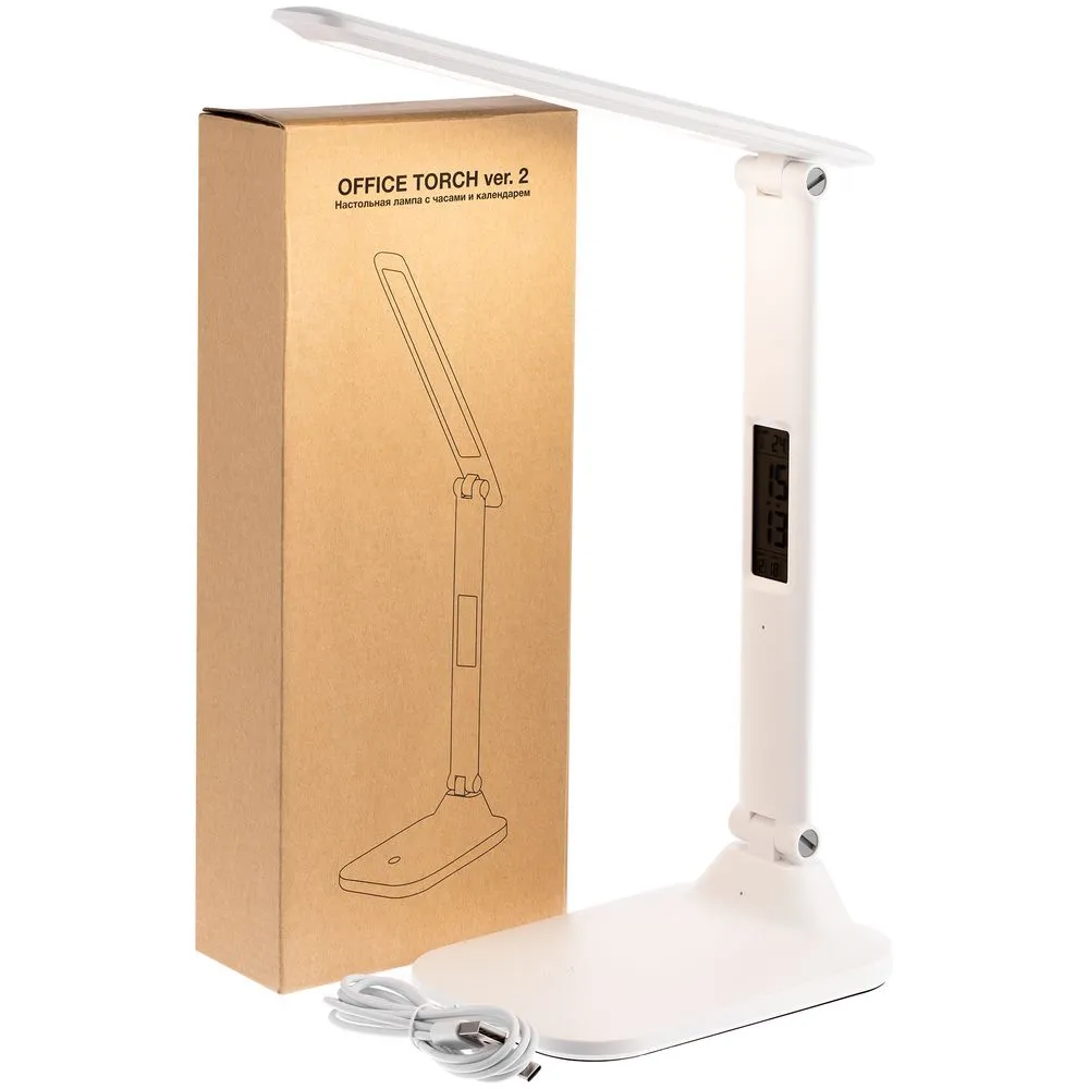 Настольная лампа с часами и календарем Office Torch ver.2, белая заказать онлайн с вашим дизайном на заказ в Москве и области