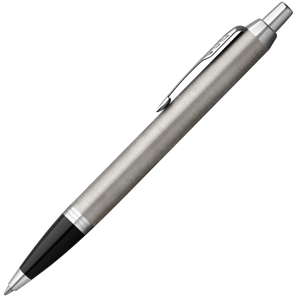 Ручка шариковая Parker IM Essential Stainless Steel CT, серебристая с черным заказать онлайн с вашим дизайном на заказ в Москве и области