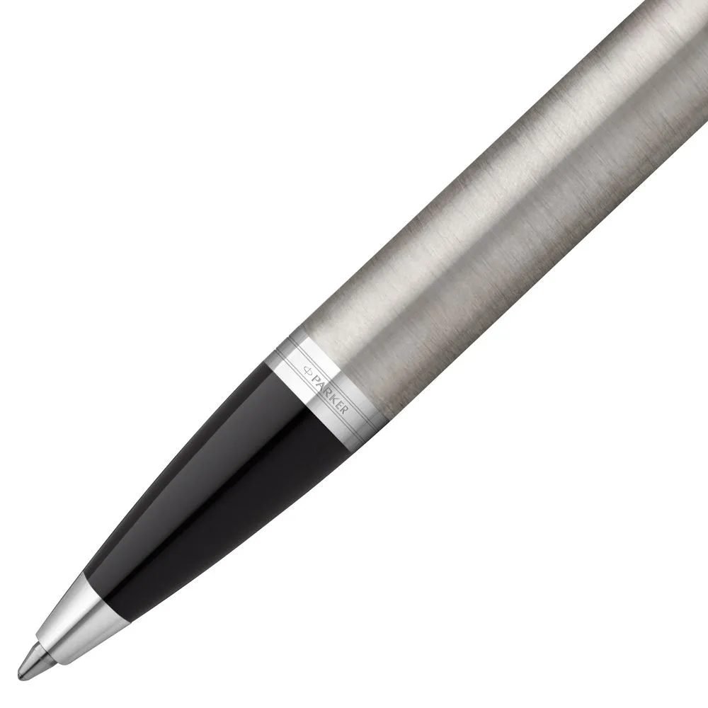 Ручка шариковая Parker IM Essential Stainless Steel CT, серебристая с черным заказать онлайн с вашим дизайном на заказ в Москве и области