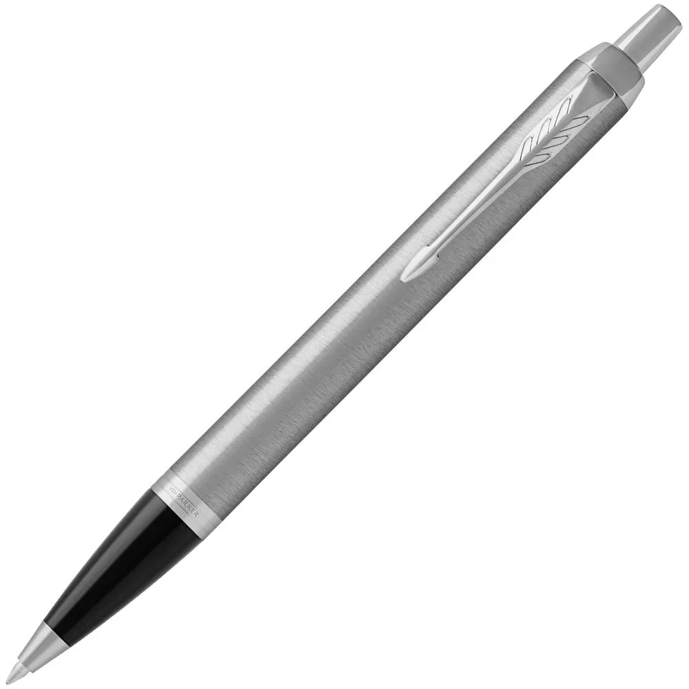 Ручка шариковая Parker IM Essential Stainless Steel CT, серебристая с черным заказать онлайн с вашим дизайном на заказ в Москве и области
