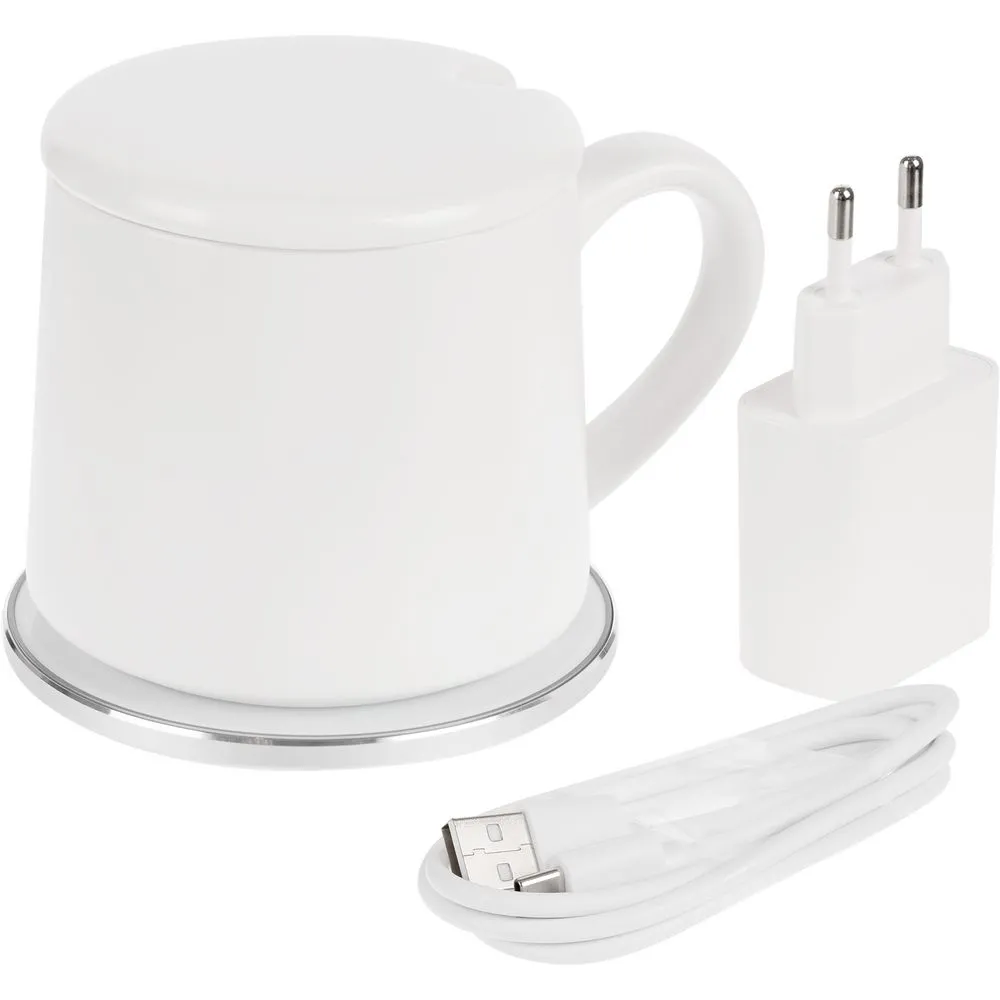 Кружка с подогревом и беспроводной зарядкой dualBase ver. 2.0 Matt, белая заказать онлайн с вашим дизайном на заказ в Москве и области