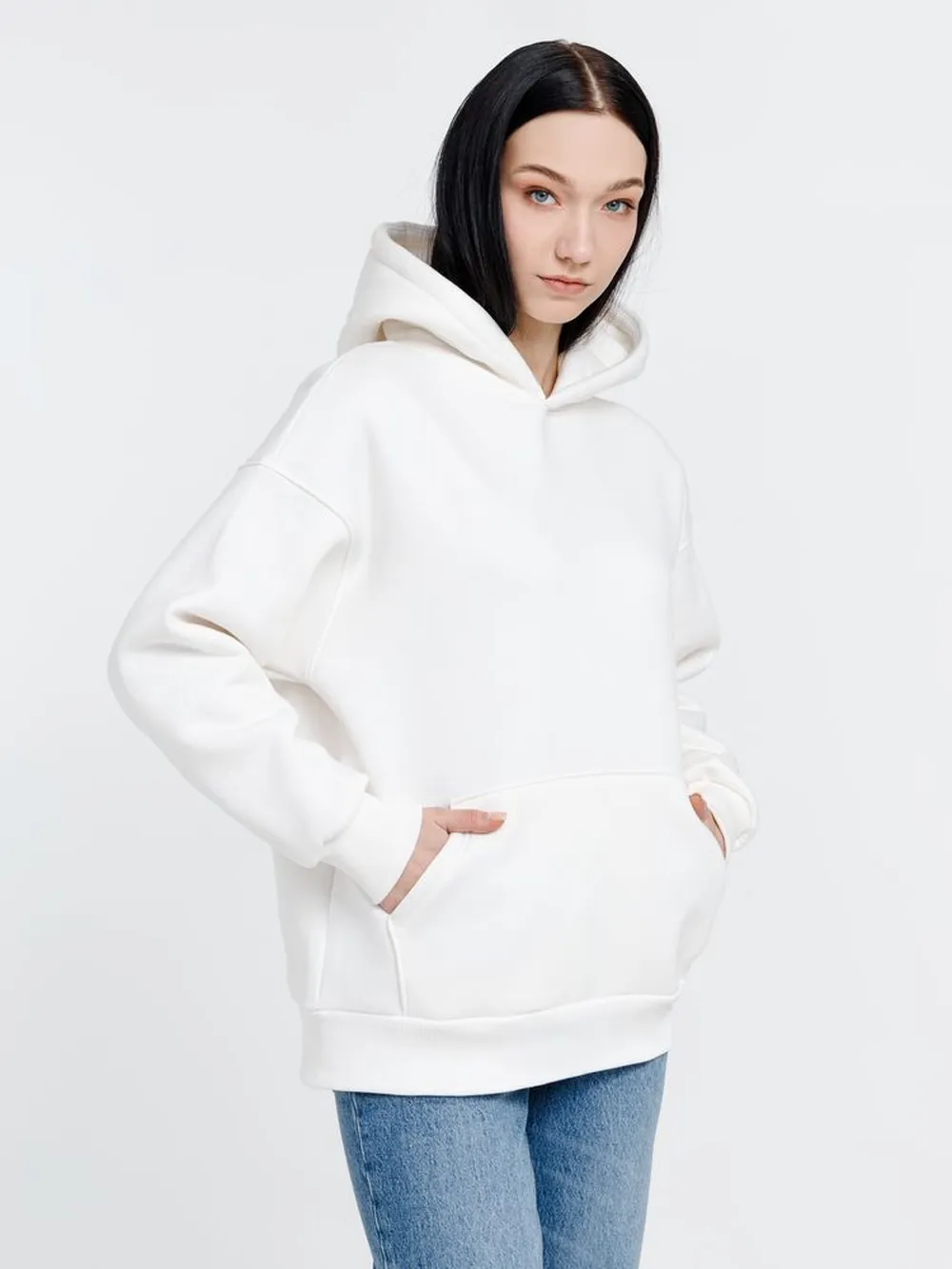 Худи оверсайз унисекс Go Easy, молочно-белое, размер L заказать онлайн с вашим дизайном на заказ в Москве и области