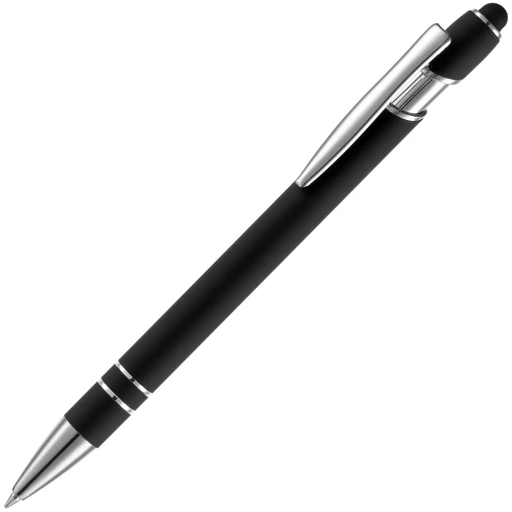 Ручка шариковая Pointer Soft Touch со стилусом, черная заказать онлайн с вашим дизайном на заказ в Москве и области