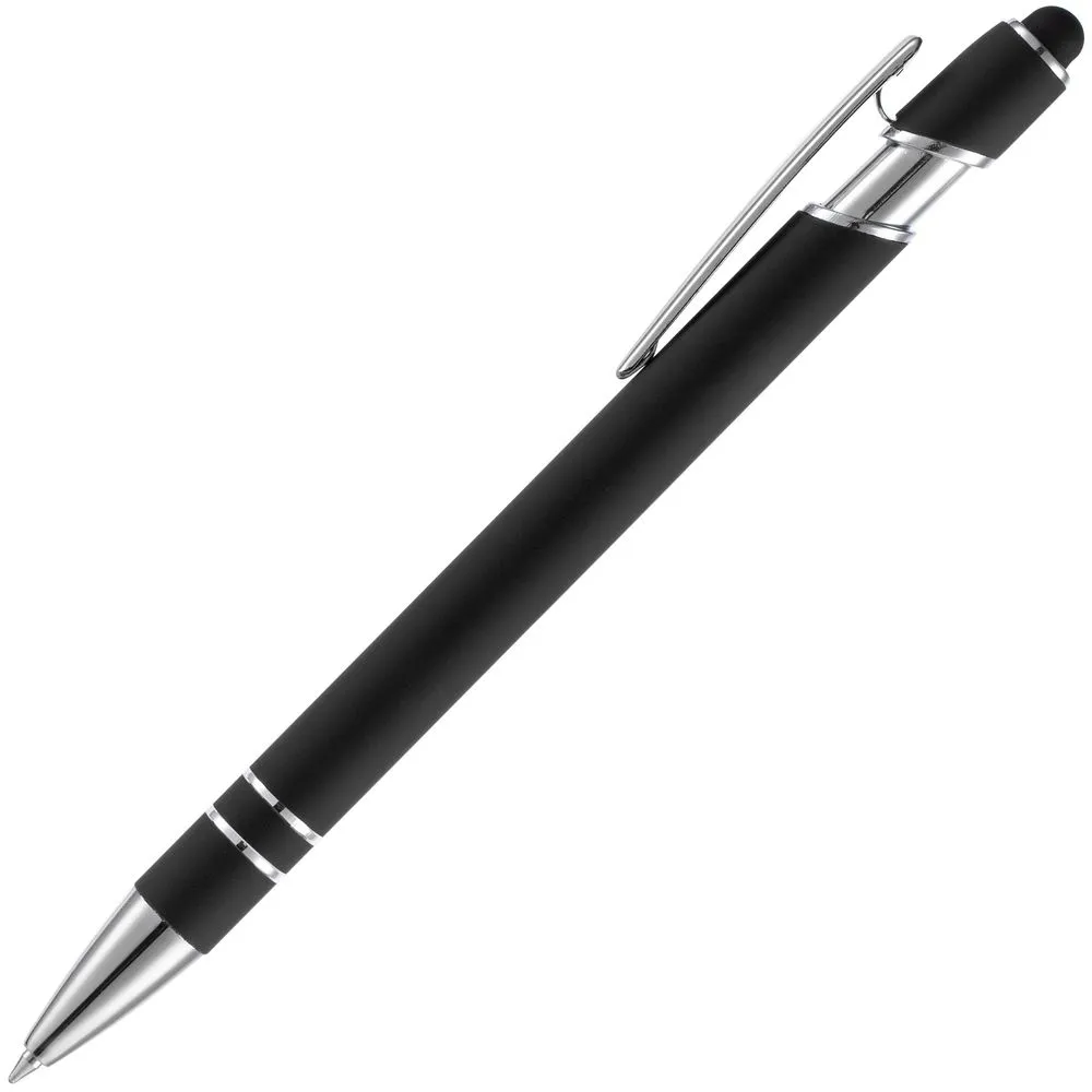 Ручка шариковая Pointer Soft Touch со стилусом, черная заказать онлайн с вашим дизайном на заказ в Москве и области