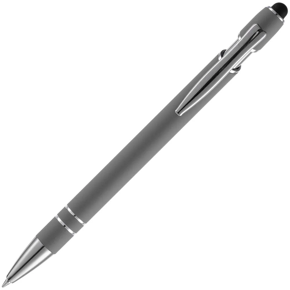 Ручка шариковая Pointer Soft Touch со стилусом, серая заказать онлайн с вашим дизайном на заказ в Москве и области