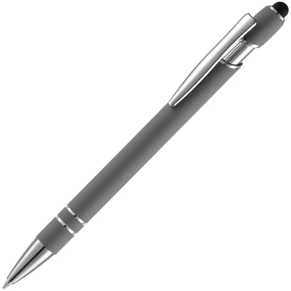 Ручка шариковая Pointer Soft Touch со стилусом, серая заказать онлайн с вашим дизайном на заказ в Москве и области