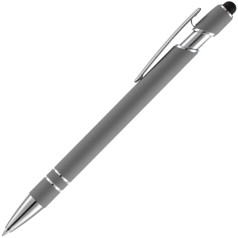 Ручка шариковая Pointer Soft Touch со стилусом, серая заказать онлайн с вашим дизайном на заказ в Москве и области
