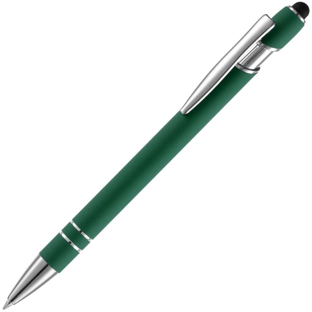 Ручка шариковая Pointer Soft Touch со стилусом, зеленая заказать онлайн с вашим дизайном на заказ в Москве и области
