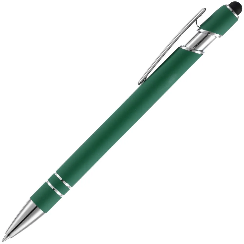 Ручка шариковая Pointer Soft Touch со стилусом, зеленая заказать онлайн с вашим дизайном на заказ в Москве и области