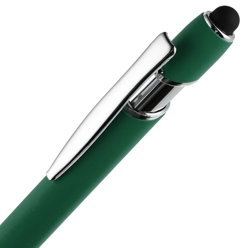 Ручка шариковая Pointer Soft Touch со стилусом, зеленая заказать онлайн с вашим дизайном на заказ в Москве и области
