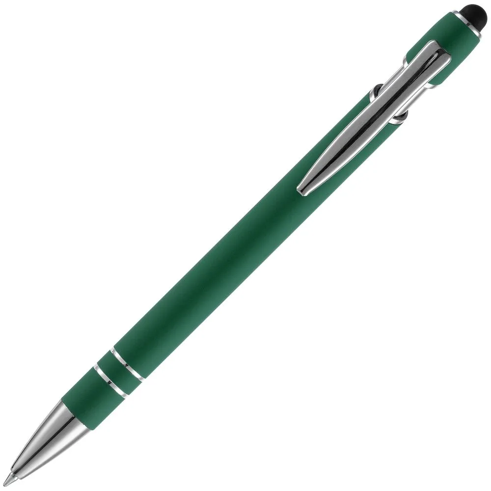 Ручка шариковая Pointer Soft Touch со стилусом, зеленая заказать онлайн с вашим дизайном на заказ в Москве и области
