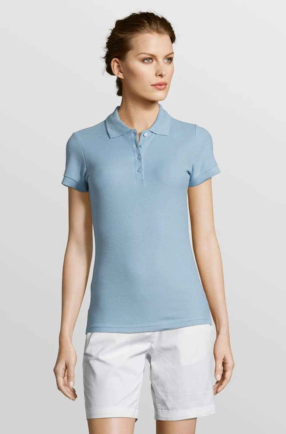 Рубашка поло женская People 210 голубая, размер M заказать онлайн с вашим дизайном на заказ в Москве и области