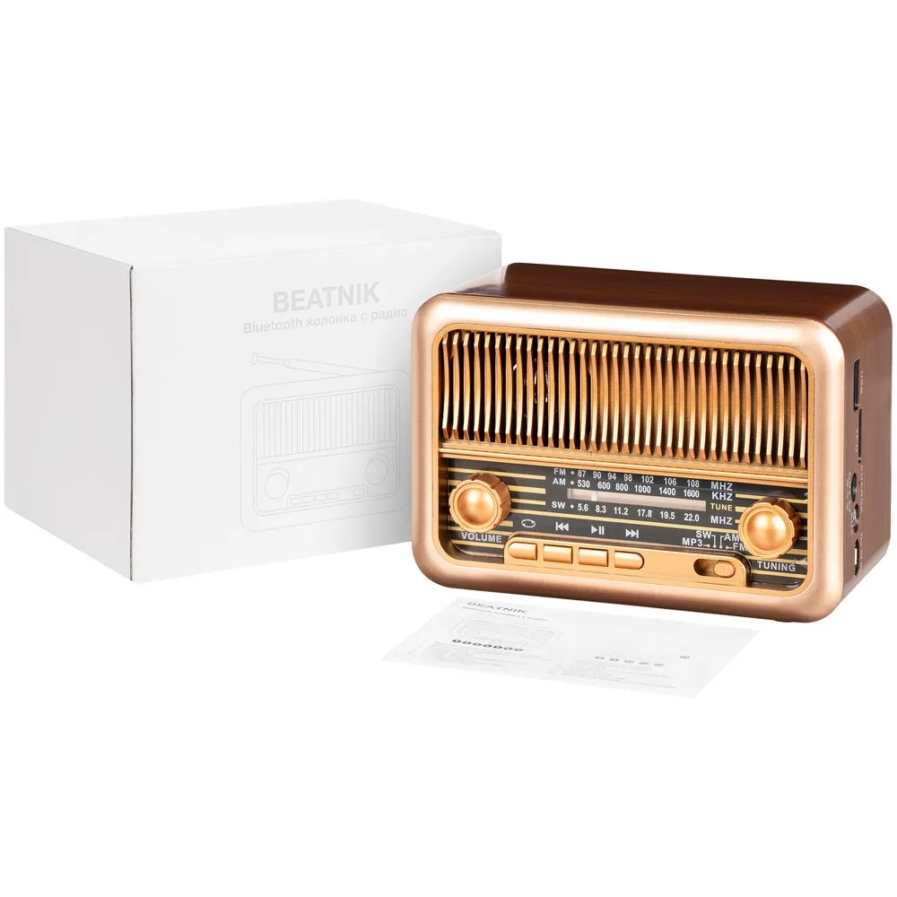 Bluetooth-колонка с радио Beatnik, коричневая заказать онлайн с вашим дизайном на заказ в Москве и области