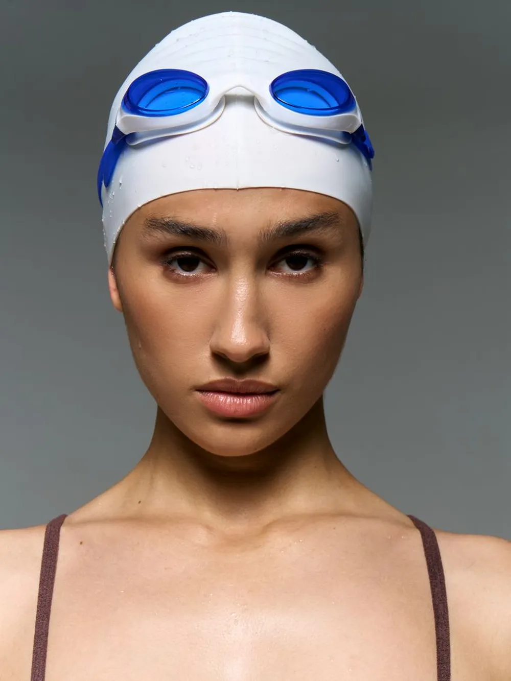 Очки для плавания Swimatic, синие с белым заказать онлайн с вашим дизайном на заказ в Москве и области