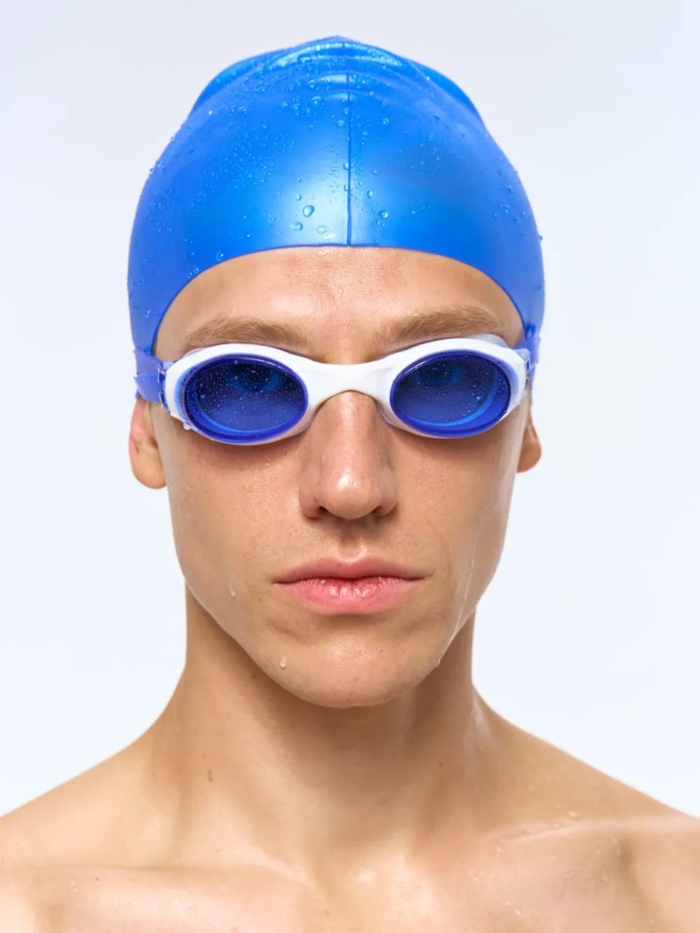 Очки для плавания Swimatic, синие с белым заказать онлайн с вашим дизайном на заказ в Москве и области