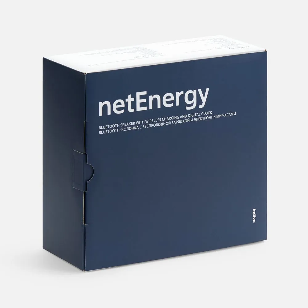 Bluetooth-колонка с беспроводной зарядкой и часами netEnergy, серая заказать онлайн с вашим дизайном на заказ в Москве и области