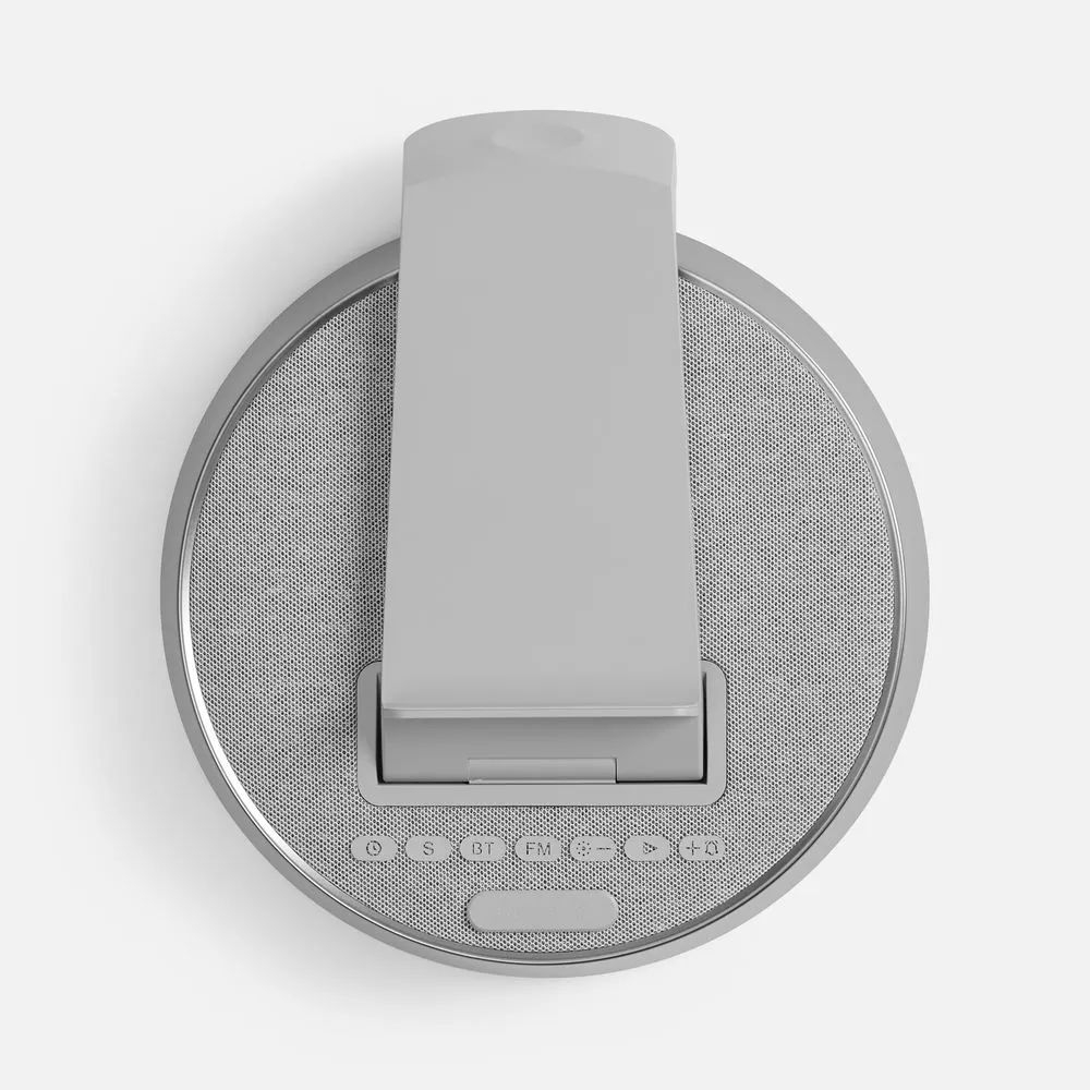 Bluetooth-колонка с беспроводной зарядкой и часами netEnergy, серая заказать онлайн с вашим дизайном на заказ в Москве и области